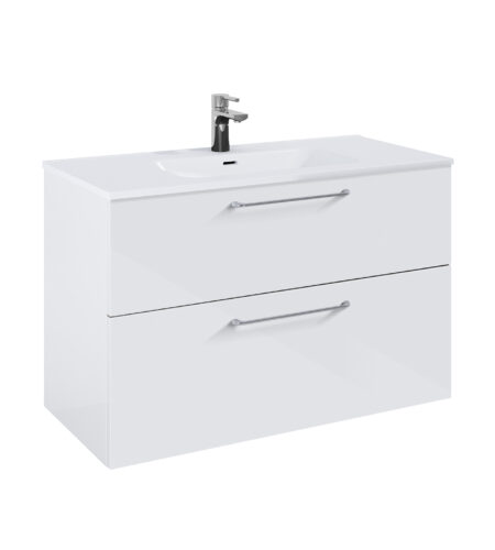 WILMA ORGANIC Badmøbel 100×45, Hvid, 2 Skuffer, Krom greb