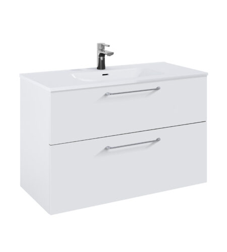 WILMA ORGANIC Badmøbel 100×45, Hvid Mat, 2 Skuffer, Krom greb