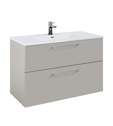 WILMA ORGANIC Badmøbel 100×45, Røgfarve Mat, 2 Skuffer, Krom greb