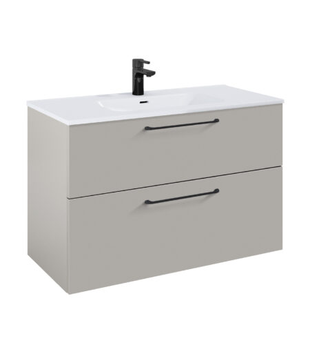 WILMA ORGANIC Badmøbel 100×45, Røgfarve Mat, 2 Skuffer, Sorte greb