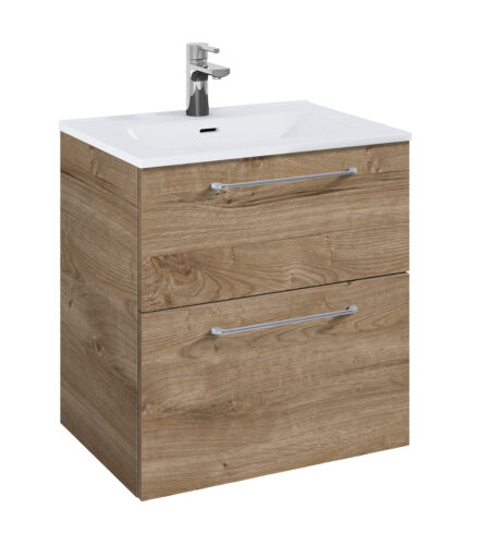 WILMA ORGANIC Badmøbel 60×45, Eg, 2 Skuffer, Krom greb