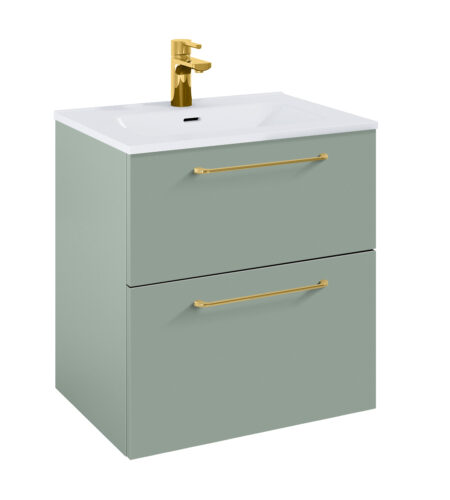 WILMA ORGANIC Badmøbel 60×45, Fjordgrøn Mat, 2 Skuffer, Guld greb