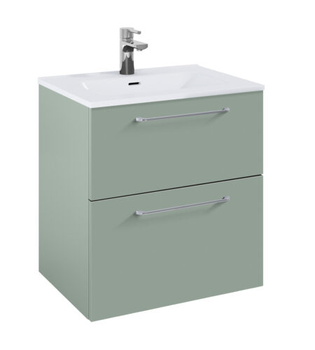 WILMA ORGANIC Badmøbel 60×45, Fjordgrøn Mat, 2 Skuffer, Krom greb