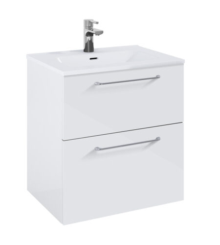 WILMA ORGANIC Badmøbel 60×45, Hvid, 2 Skuffer, Krom greb