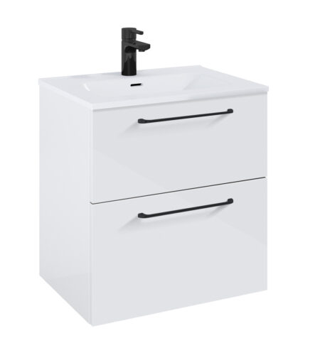 WILMA ORGANIC Badmøbel 60×45, Hvid, 2 Skuffer, Sorte greb