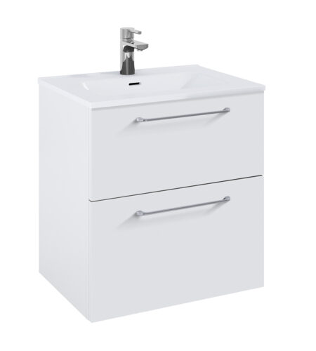 WILMA ORGANIC Badmøbel 60×45, Hvid Mat, 2 Skuffer, Krom greb