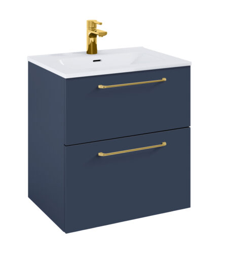 WILMA ORGANIC Badmøbel 60×45, Marineblå Mat, 2 Skuffer, Guld greb