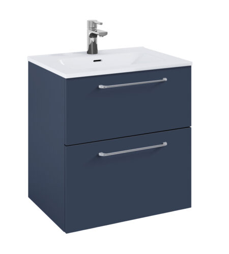 WILMA ORGANIC Badmøbel 60×45, Marineblå Mat, 2 Skuffer, Krom greb