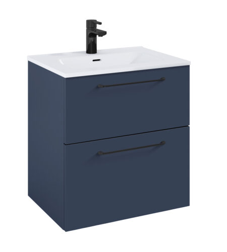 WILMA ORGANIC Badmøbel 60×45, Marineblå Mat, 2 Skuffer, Sorte greb