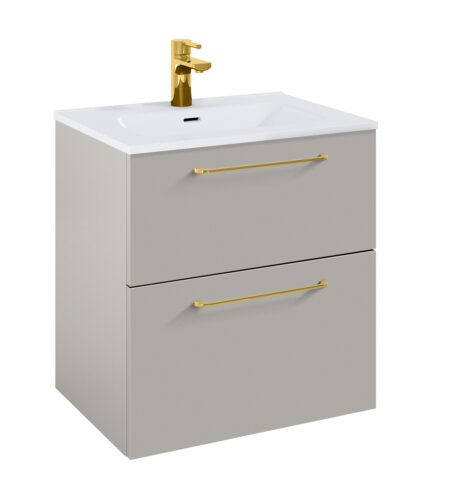 WILMA ORGANIC Badmøbel 60×45, Røgfarve Mat, 2 Skuffer, Guld greb