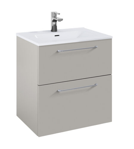 WILMA ORGANIC Badmøbel 60×45, Røgfarve Mat, 2 Skuffer, Krom greb