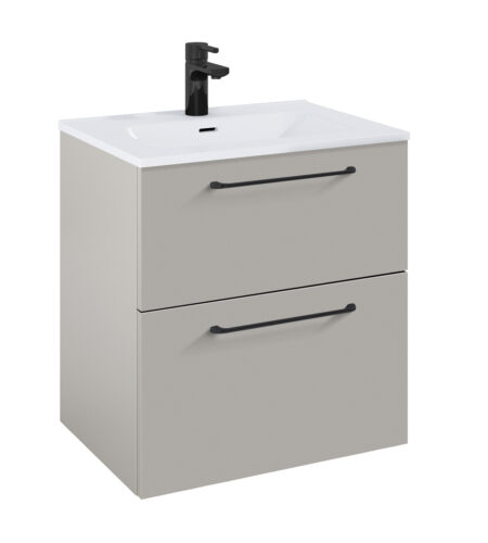 WILMA ORGANIC Badmøbel 60×45, Røgfarve Mat, 2 Skuffer, Sorte greb