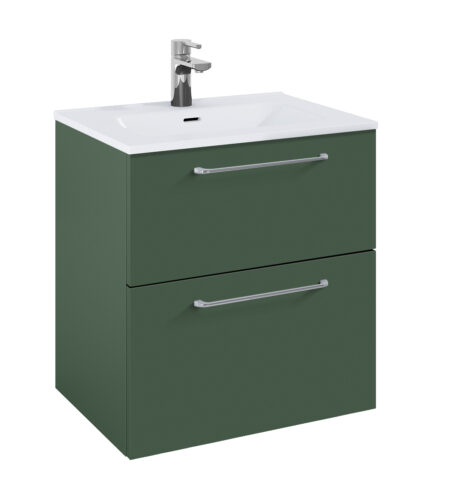 WILMA ORGANIC Badmøbel 60×45, Skovgrøn Mat, 2 Skuffer, Krom greb