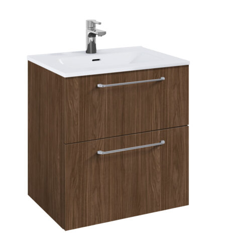 WILMA ORGANIC Badmøbel 60×45, Valnød, 2 Skuffer, Krom greb