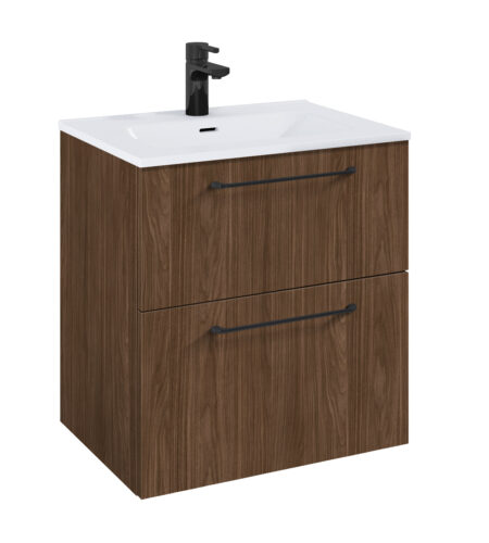 WILMA ORGANIC Badmøbel 60×45, Valnød, 2 Skuffer, Sorte greb