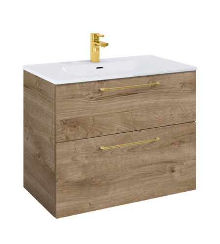 WILMA ORGANIC Badmøbel 80×45, Eg, 2 Skuffer, Guld greb