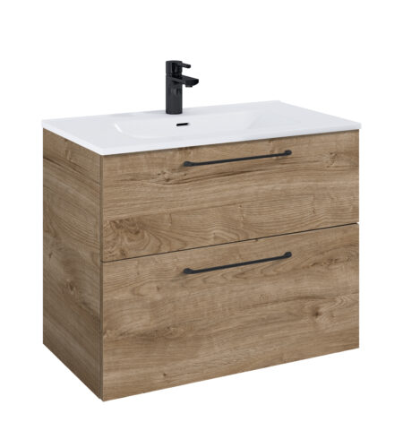 WILMA ORGANIC Badmøbel 80×45, Eg, 2 Skuffer, Sorte greb
