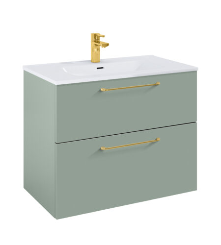 WILMA ORGANIC Badmøbel 80×45, Fjordgrøn Mat, 2 Skuffer, Guld greb