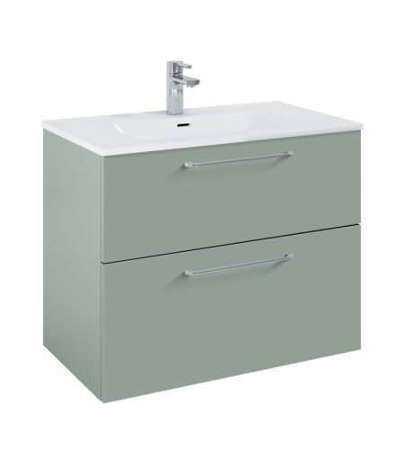 WILMA ORGANIC Badmøbel 80×45, Fjordgrøn Mat, 2 Skuffer, Krom greb
