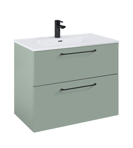 WILMA ORGANIC Badmøbel 80×45, Fjordgrøn Mat, 2 Skuffer, Sorte greb