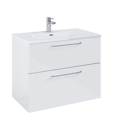 WILMA ORGANIC Badmøbel 80×45, Hvid, 2 Skuffer, Krom greb