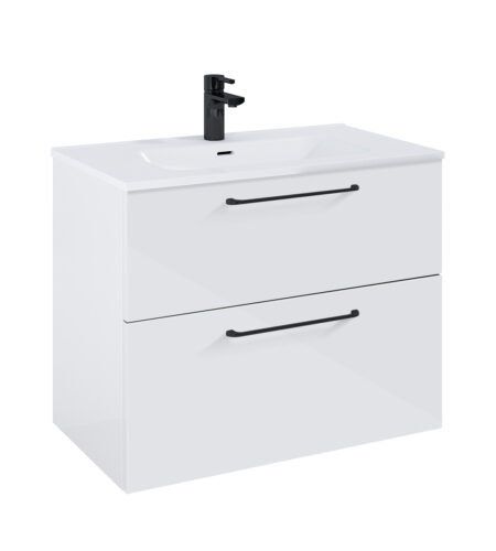 WILMA ORGANIC Badmøbel 80×45, Hvid, 2 Skuffer, Sorte greb