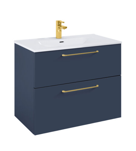 WILMA ORGANIC Badmøbel 80×45, Marineblå Mat, 2 Skuffer, Guld greb