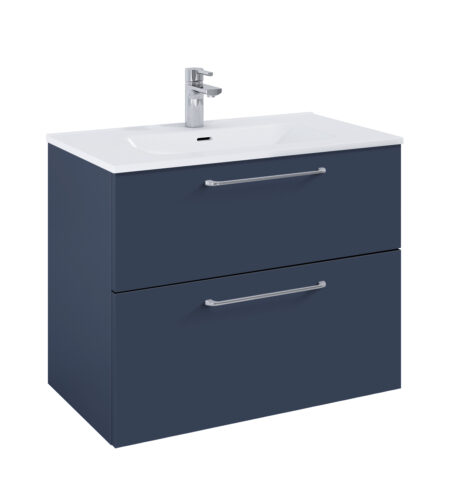 WILMA ORGANIC Badmøbel 80×45, Marineblå Mat, 2 Skuffer, Krom greb