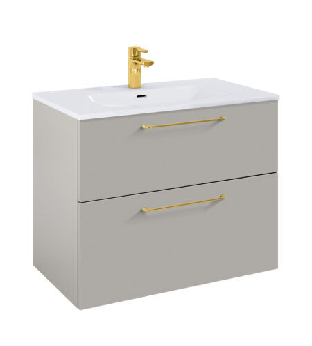 WILMA ORGANIC Badmøbel 80×45, Røgfarve Mat, 2 Skuffer, Guld greb