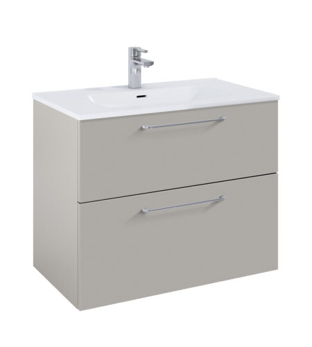 WILMA ORGANIC Badmøbel 80×45, Røgfarve Mat, 2 Skuffer, Krom greb