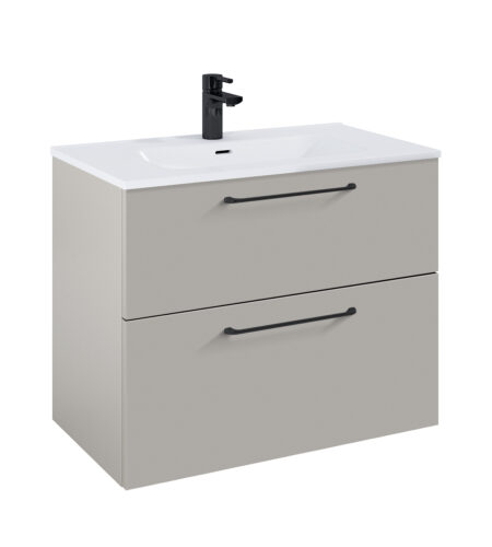 WILMA ORGANIC Badmøbel 80×45, Røgfarve Mat, 2 Skuffer, Sorte greb