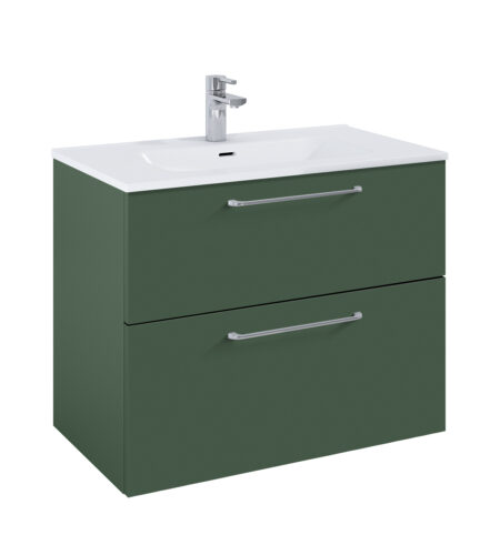 WILMA ORGANIC Badmøbel 80×45, Skovgrøn Mat, 2 Skuffer, Krom greb