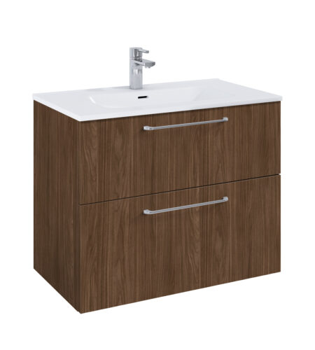 WILMA ORGANIC Badmøbel 80×45, Valnød, 2 Skuffer, Krom greb