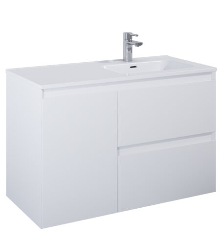 ALMA Badmøbel inkl. Vasketøjskurv, 100×46, Højre eller Venstre, Hvid Mat