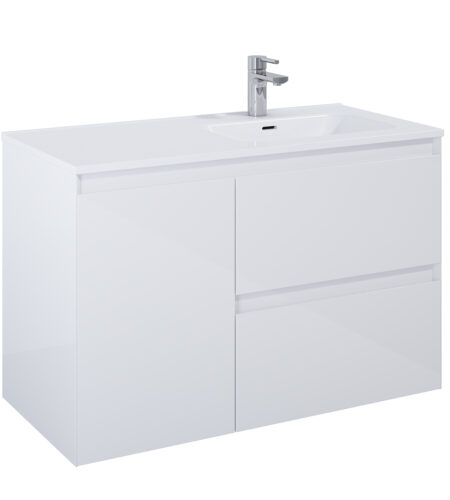 ALMA Badmøbel inkl. Vasketøjskurv, 100×46, Højre eller Venstre, Hvid Blank