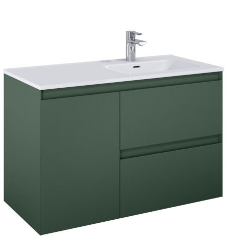ALMA Badmøbel inkl. Vasketøjskurv, 100×46, Højre eller Venstre, Skovgrøn