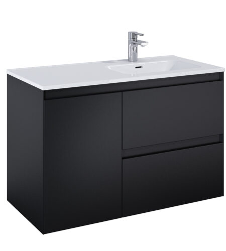 ALMA Badmøbel inkl. Vasketøjskurv, 100×46, Højre eller Venstre, Sort