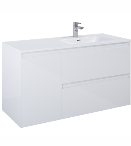 ALMA Badmøbel inkl. Vasketøjskurv, 120×46, Højre eller Venstre, Hvid Blank