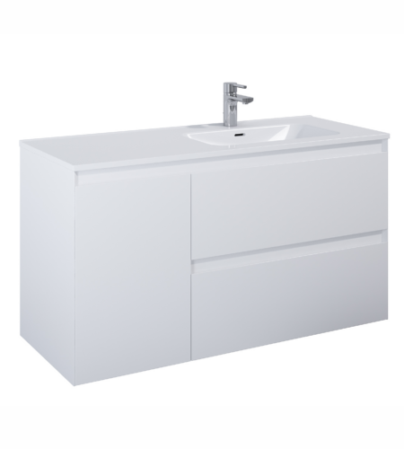 ALMA Badmøbel inkl. Vasketøjskurv, 120×46, Højre eller Venstre, Hvid Mat