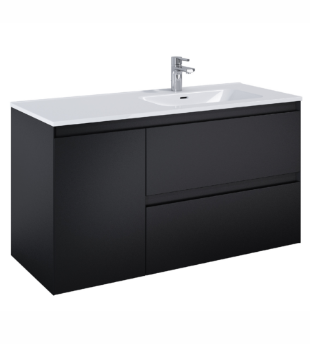 ALMA Badmøbel inkl. Vasketøjskurv, 120×46, Højre eller Venstre, Sort